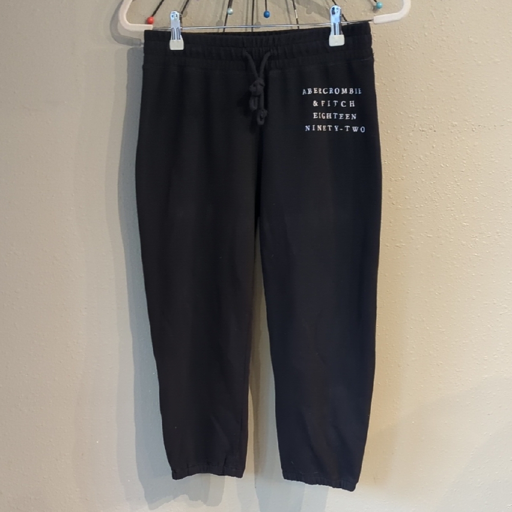 Y2K Abercrombie & Fitch Crop Spell Out Black Pull On Pants Comfy Lounge